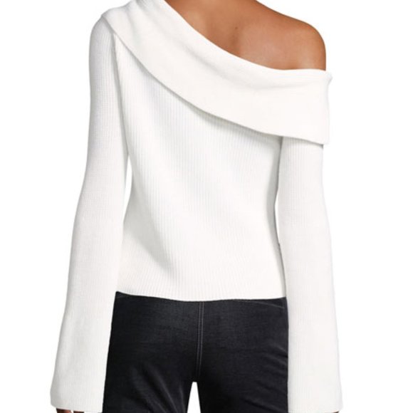 Theory Prosecco One-shoulder Ribbed Fold over Sweater - Picture 4 of 16